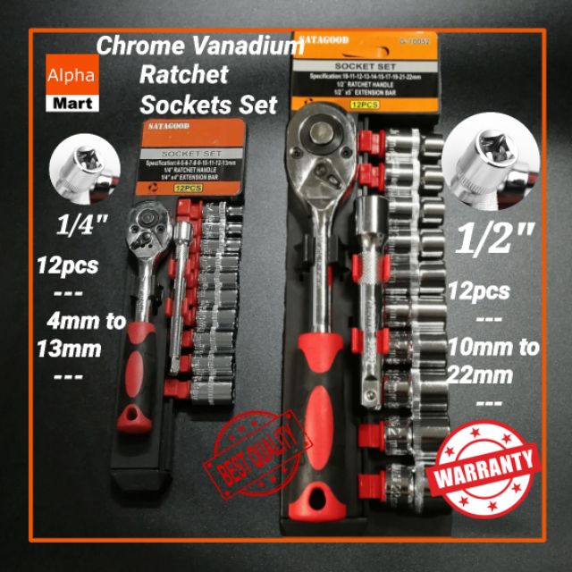 Satagood 12pcs 1 4 1 2 3 8 Set Ratchet Wrench Socket Set Vanadium Cr V High Quality Tools Repair Car Fix Shopee Malaysia