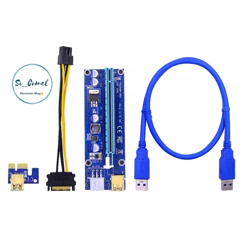 READY STOCK Ver009S Pci-E Riser Card 009S Pci Express 1X To 16X 4Pin 6Pin Sata Power Cable Mining BITCOIN,Ethereum