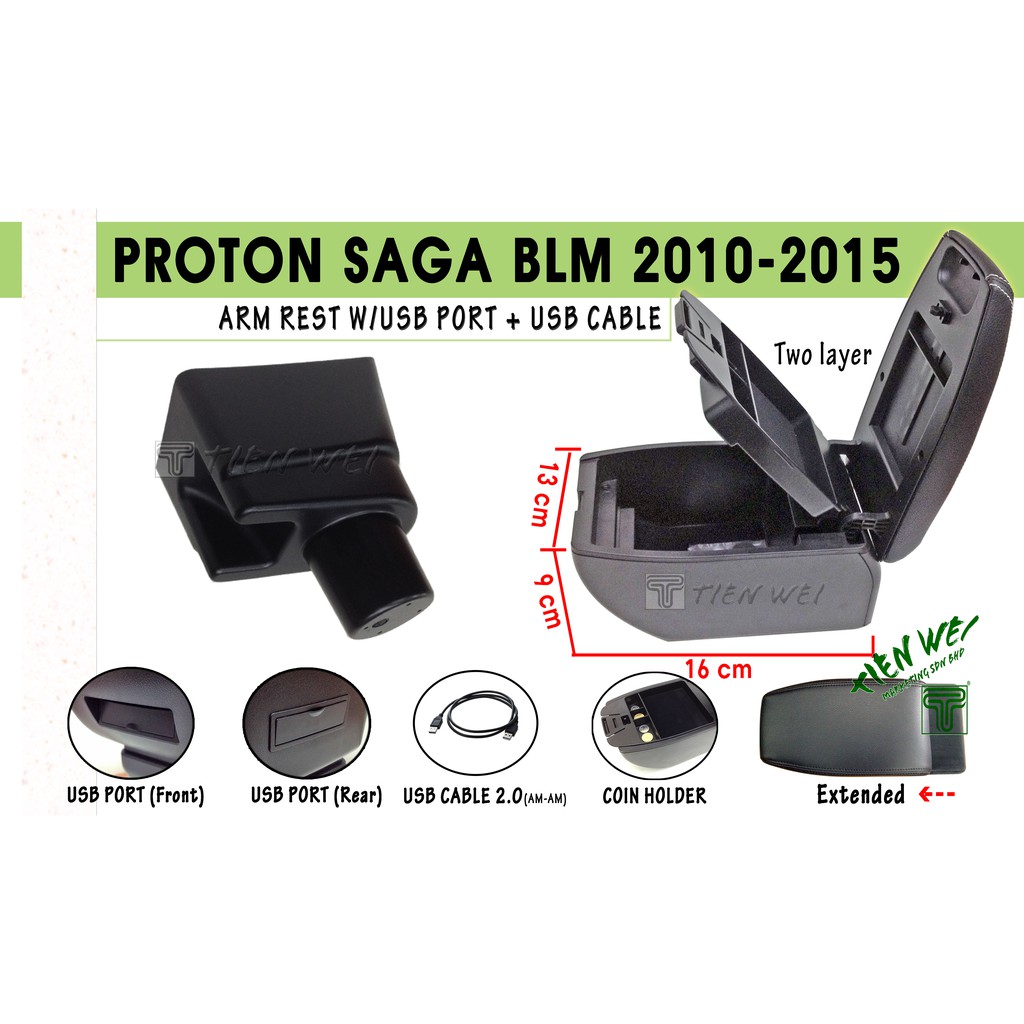 Double Layer PVC Arm Rest (Console Box) For Proton Saga BLM 2010 2015