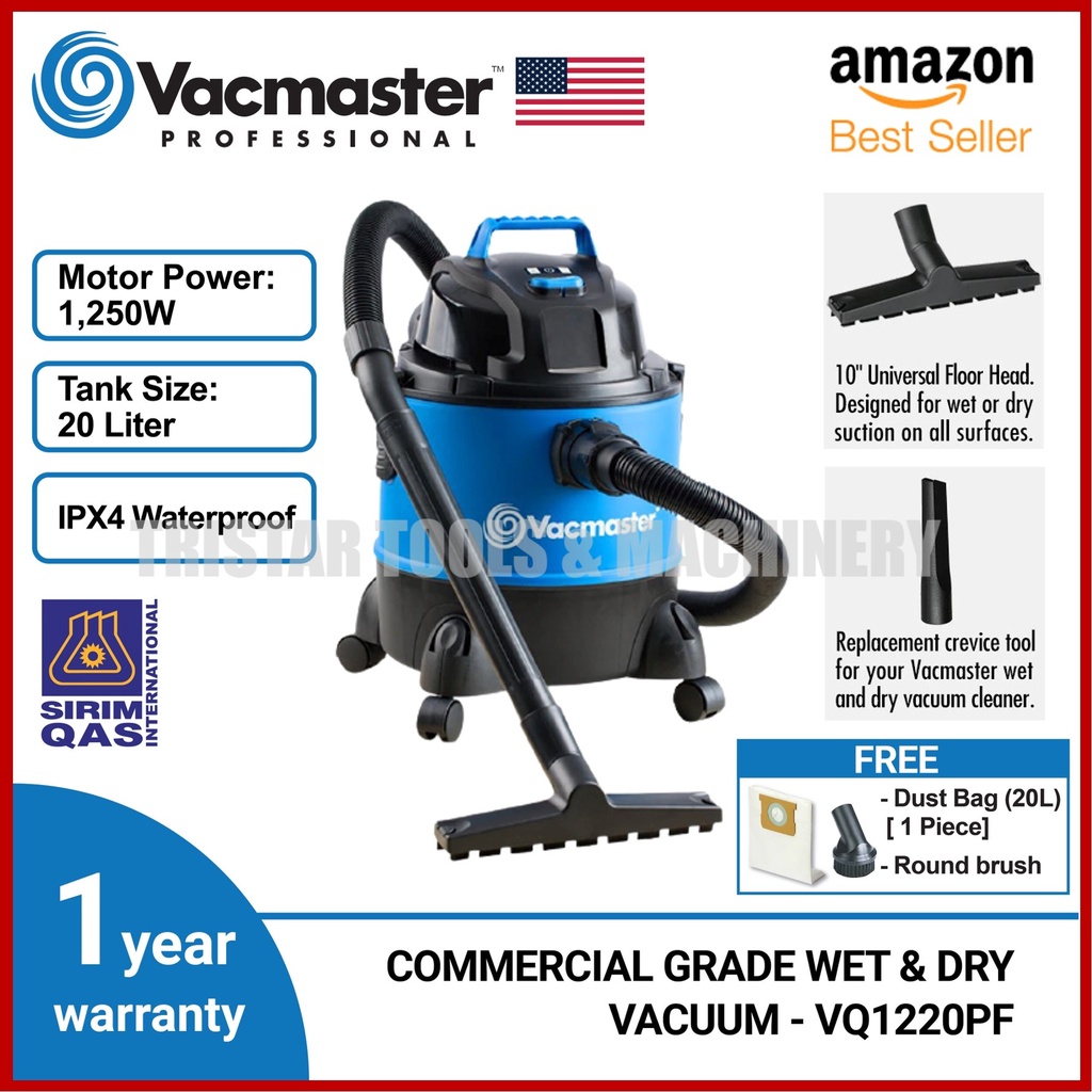 [SIRIM] VACMASTER (VQ1220PF) 20L WET/DRY Multi-Purpose Household VACUUM CLEANER With Blower 18Kpa Powerful Floor Cleaner