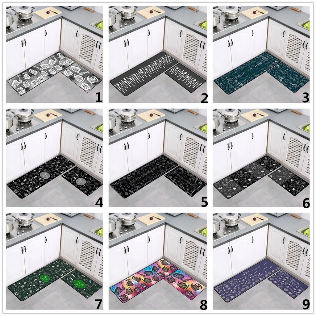 20192pcs Tableware Printed Black Kitchen Floor Mat Rugs Karpet