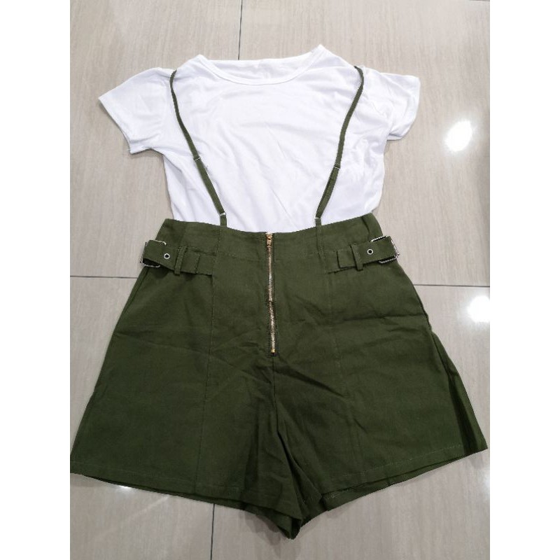 Women Jumpsuits set High waist (include White Tshirt) Ready Stock