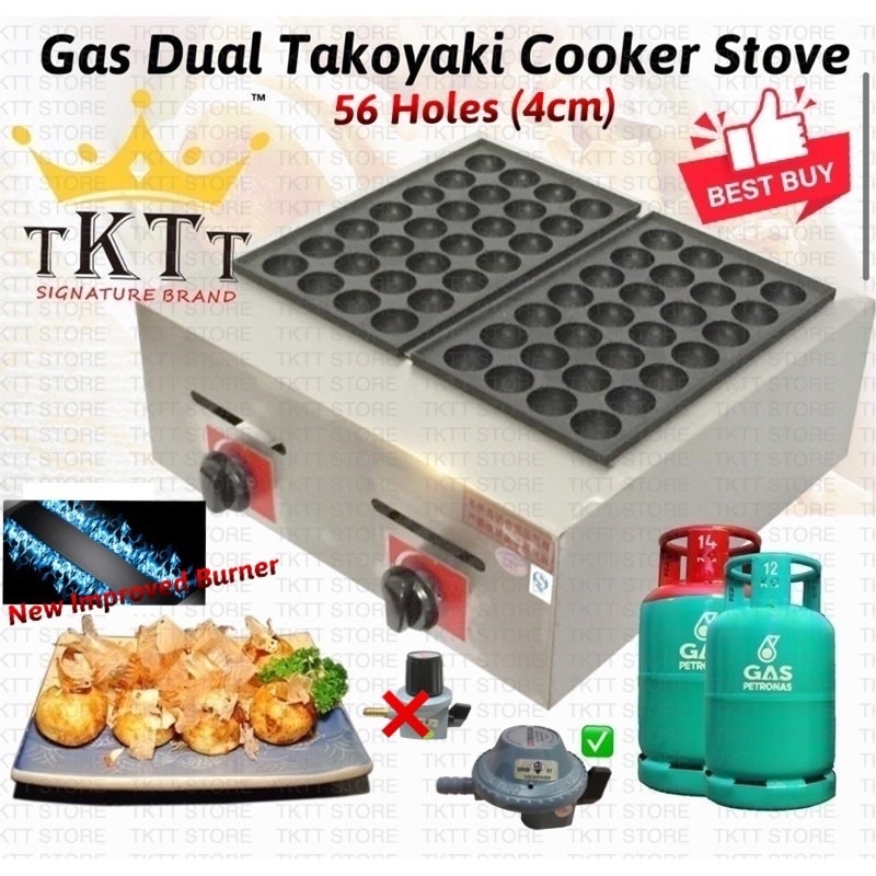 TKTT 56 Holes Gas Takoyaki Cooker Double Head Takoyaki Maker Machine Fish Ball Octopus Ball Mesin Dapur Bebola Serbaguna