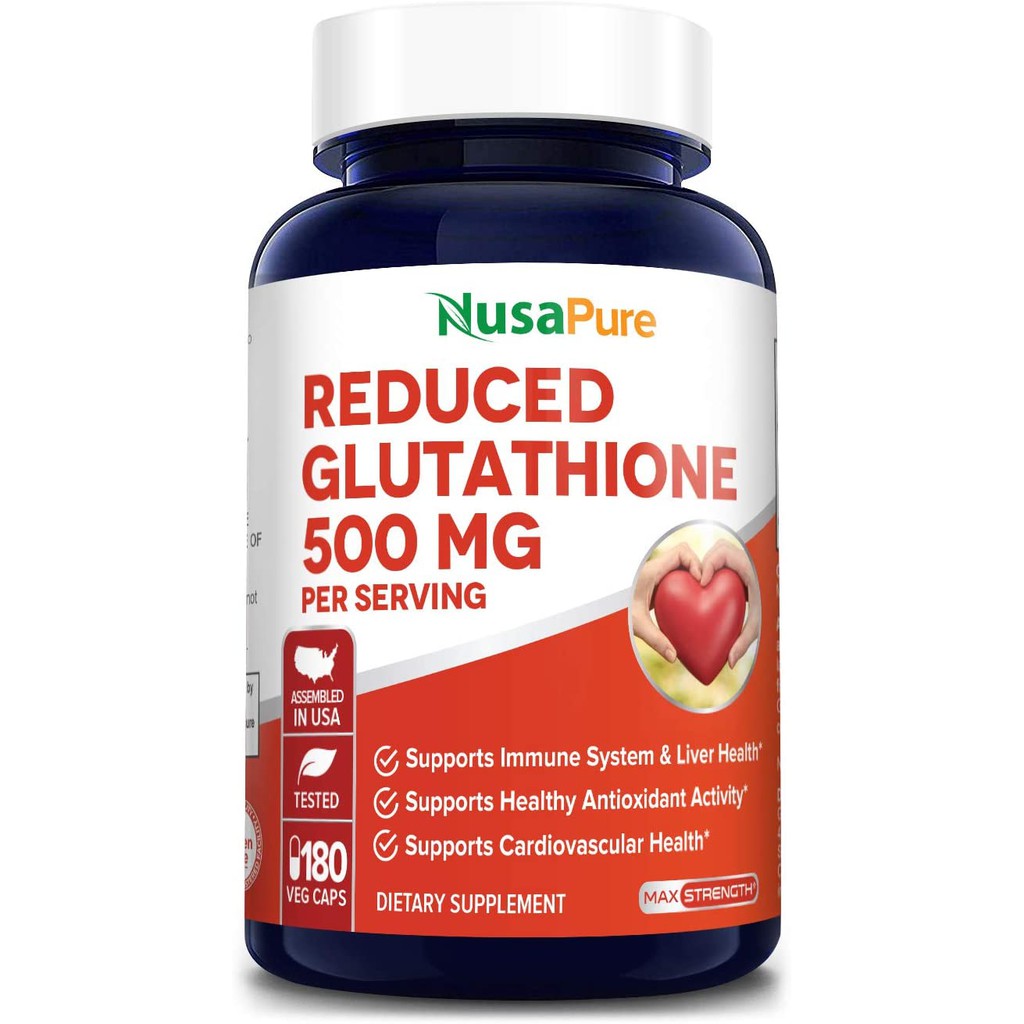 NusaPure Reduced Glutathione 500 mg 180 Vegetarian Capsules (Non-GMO ...