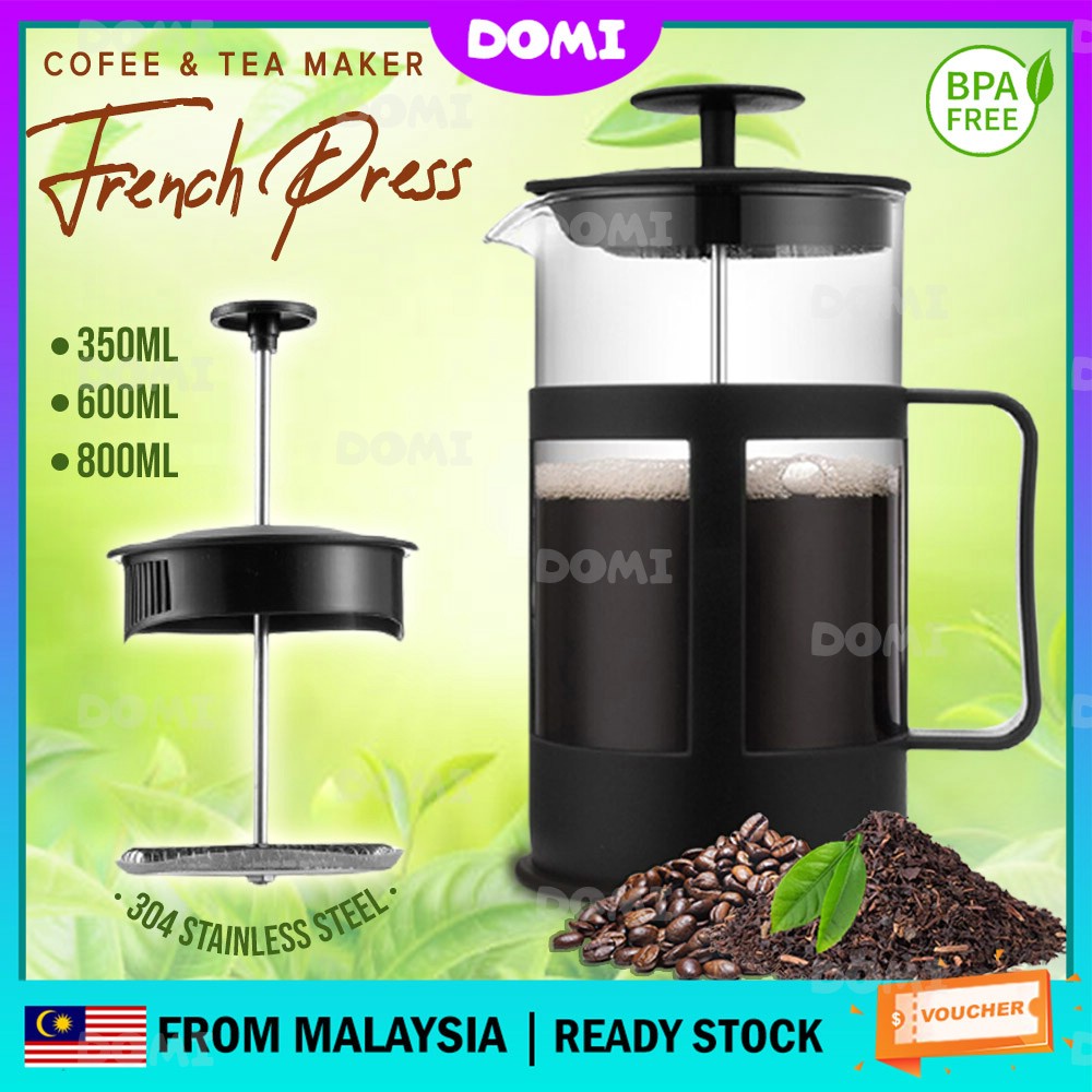 DOMI 350/600/800mL French Press Coffee Maker 304 Stainless Steel Borosilicate Glass Teapot Pembancuh Kopi 咖啡壶