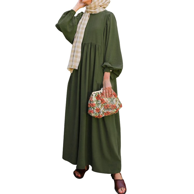 Hijabista Muslim Wear Women Fashion Long Puff Sleeve Irregularly Muslim Maxi Dress