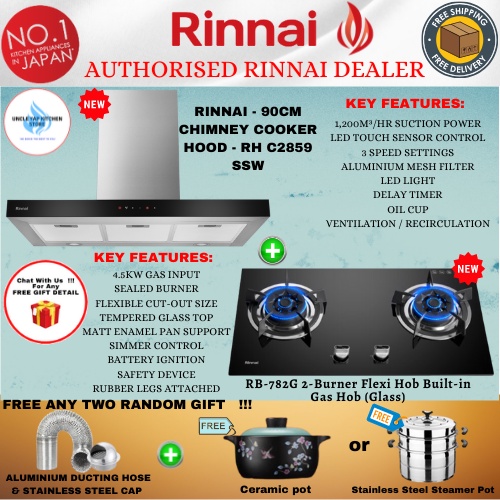 Rinnai Package RINNAI RB782 2 Burner Builtin Tempered Glass Hob With