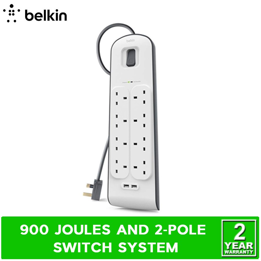 Belkin 8-Outlet Surge Protection Strip With Two USB Ports (2M ...