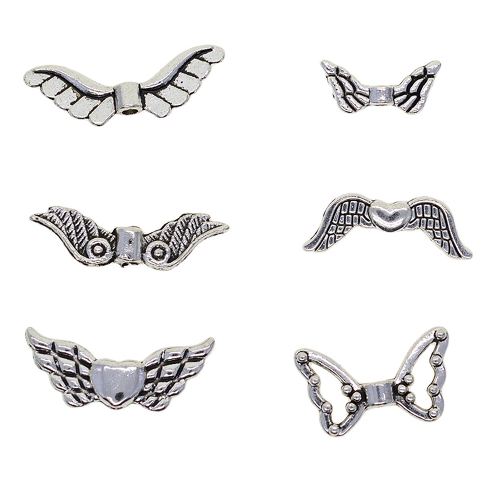 60Pcs Tibetan Silver Butterfly Angel Wing Spacer Charms Beads Jewelry Making