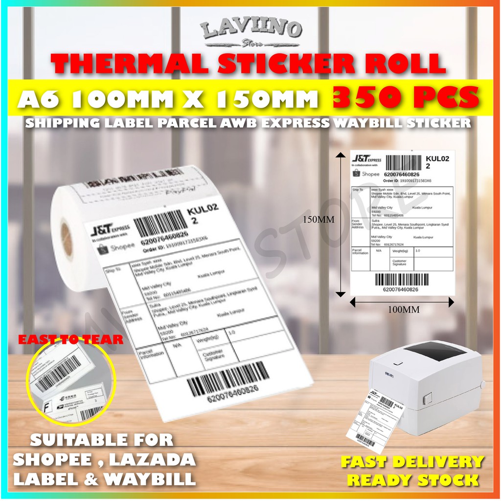 A6 Thermal Paper Shopee Waybill Thermal Paper Shipping Label Consignment Note Sticker 100 150mm 10 15cm 热敏标签 Shopee Malaysia