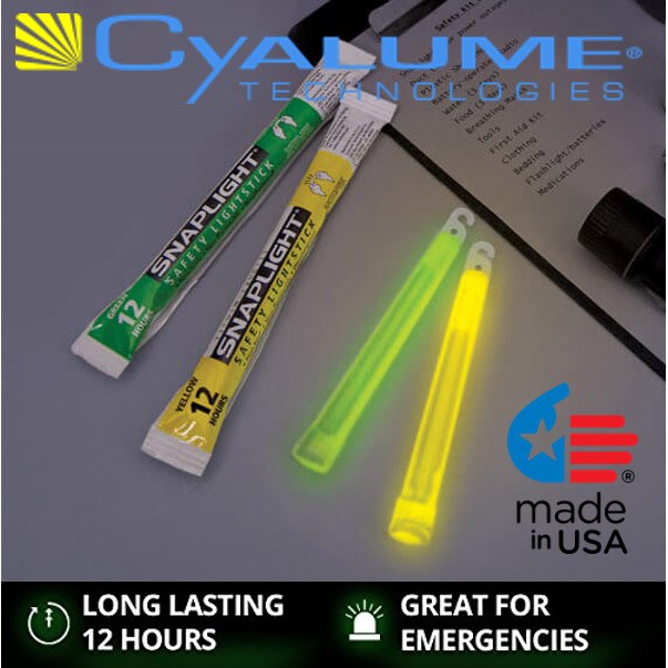 12 Yellow 12 Hour Light Sticks Glow Stick Camping Hunting Survival Emergency Kit