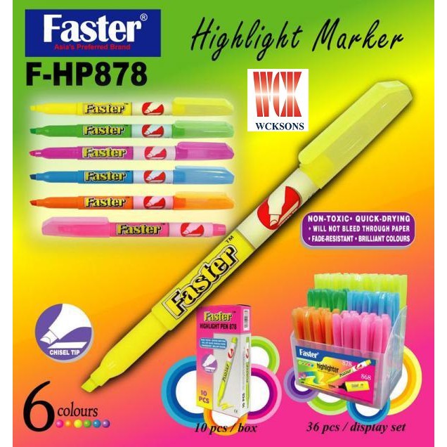 FASTER HIGHLIGHTER MARKER 878 ( AVAILABLE IN 6 COLOURS ) Shopee Malaysia