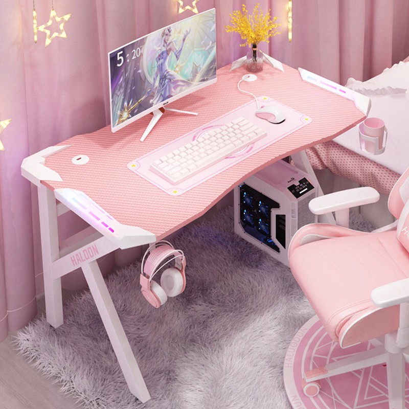 shopee: Pink E-Sports Gaming Desk Professional Girl Player Gaming Table Modern Computer Desk (0:1:Type:K-shape with armor;1:4:Size:160*60*75 cm)