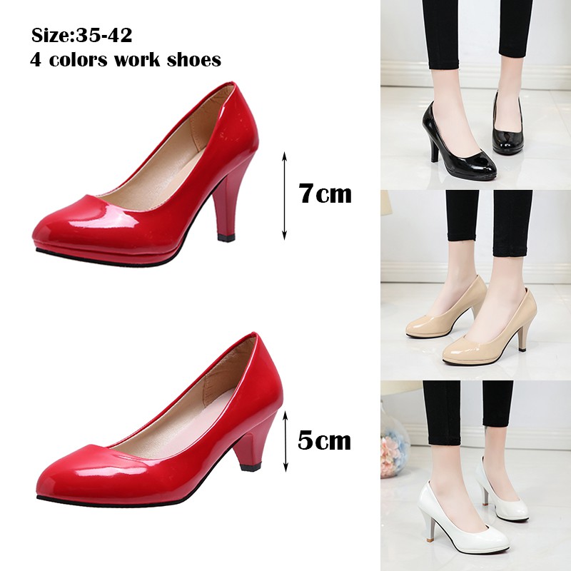 4 Colors 5-7cm Women's Work Shoes High Heels Classical | Shopee Malaysia