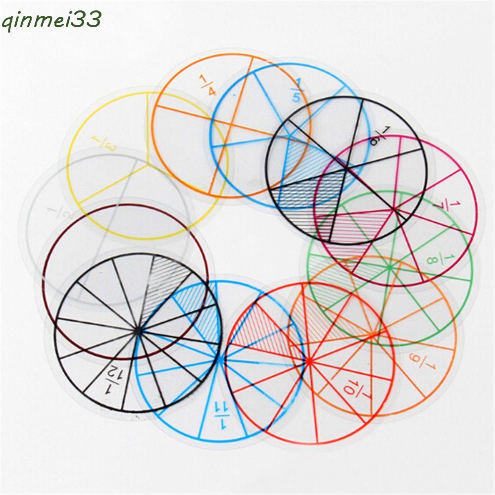 QINMEI 12pcs Educational Math Toy Numbered Score Question Demonstrator Fractions Instrument Circular Round Shape ABS 8cm Addition And Subtraction Teaching Resources Fractions Circles Toy