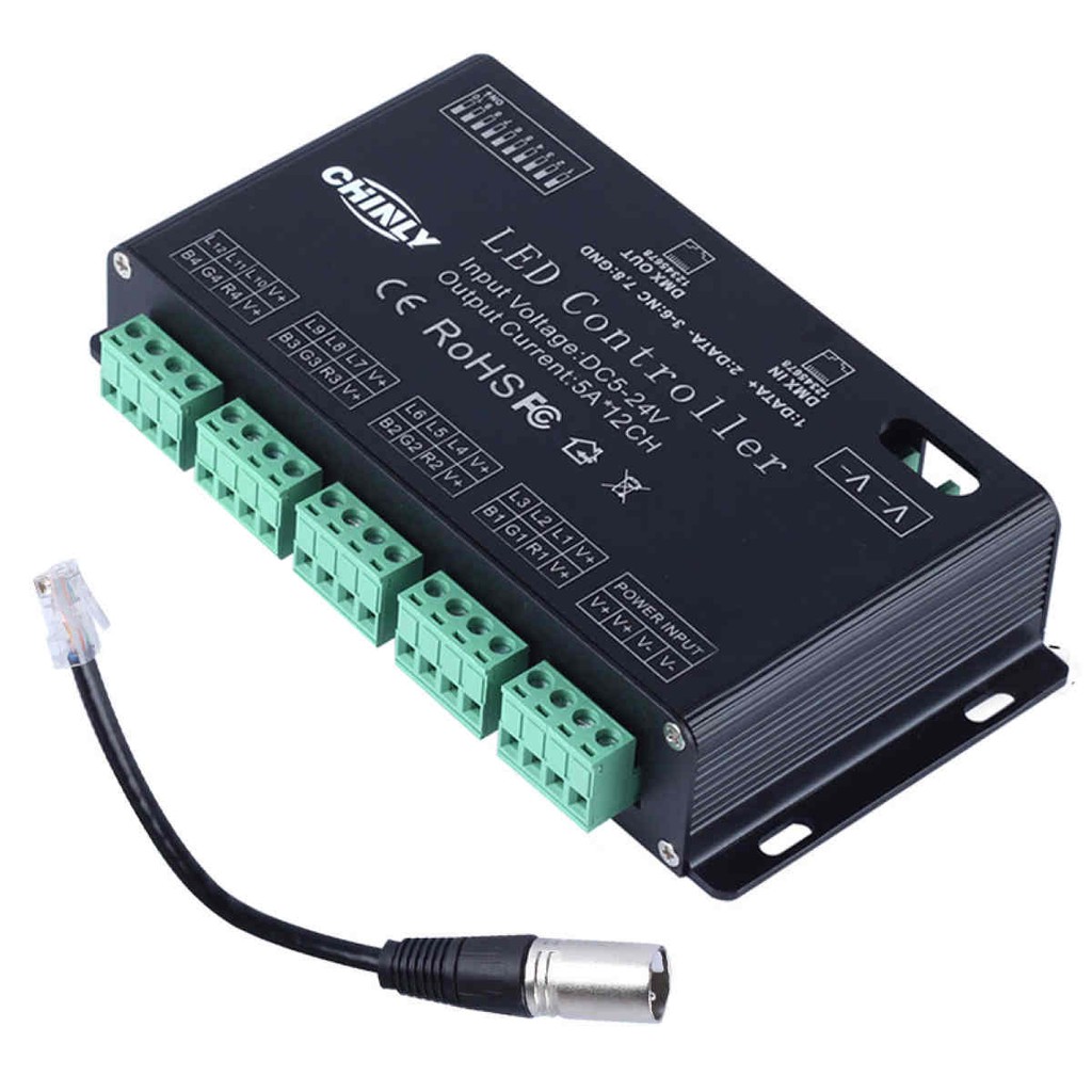 Portable 12 Channels DMX LED Controller RGB DMX Decoder/&Driver LED Strip Module DC5V-24V