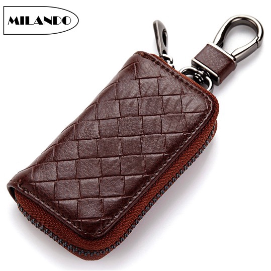 MILANDO Multipurpose Key Holder PU Leather Car Pouch Bag Wallet Card Case Dompet (Type 3)