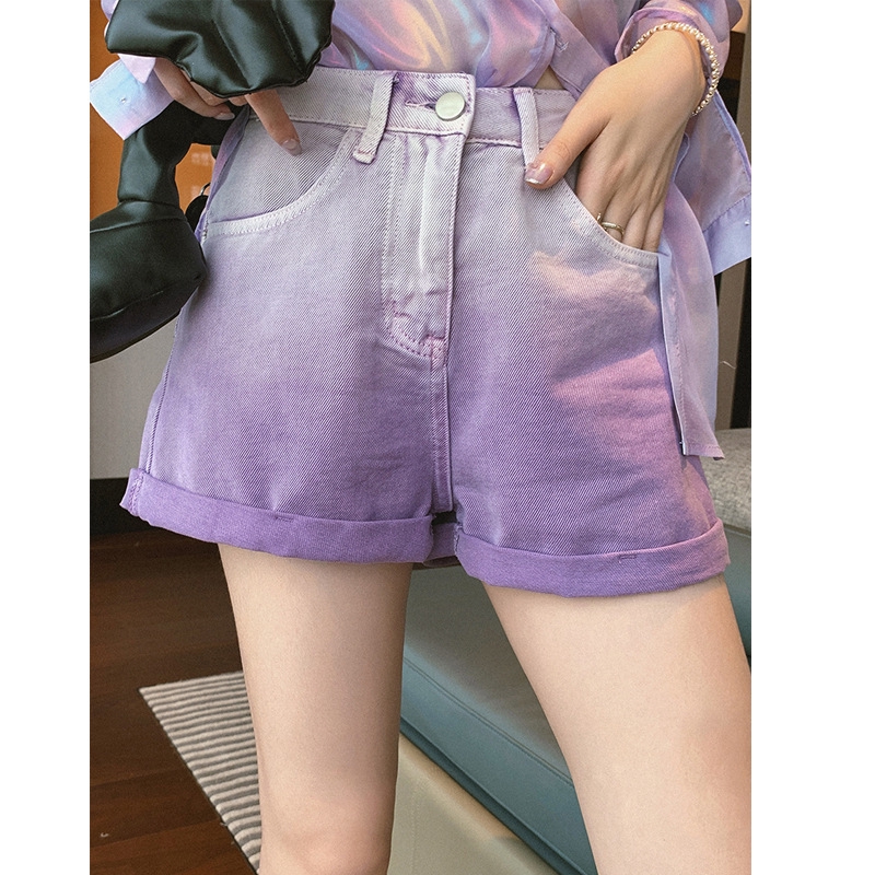 purple denim shorts womens