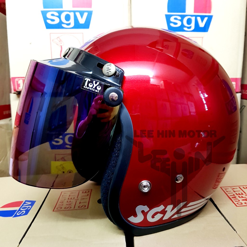Saiz Besar 62 !! Large Size 100% Original SGV 62 XL Motorcycle Helmet Topi with Rainbow Visor ( Maroon )