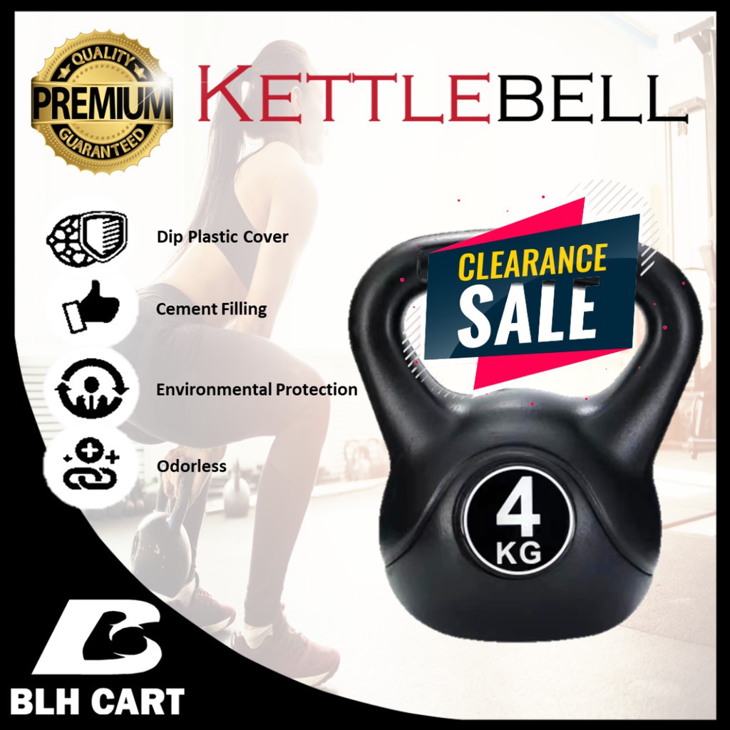 Clearance Kettlebell 4KG Dip Plastic Cover Cement Filling Integrated
