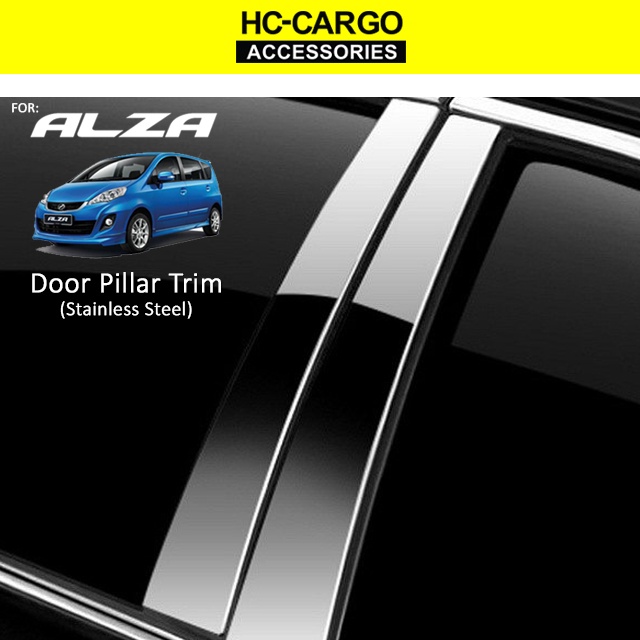 Perodua Alza Stainless Steel Door Window Pillar Trim Chrome with Double