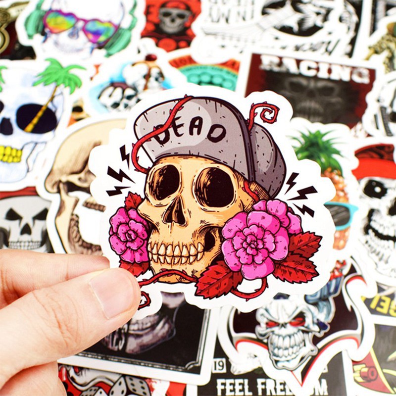 50PCS Punk Skeleton Sticker Graffiti Skull Rock Motorcycle Stickers to DIY PVC