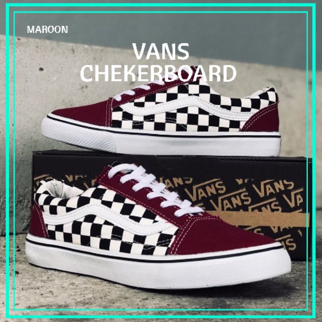 maroon vans checkered