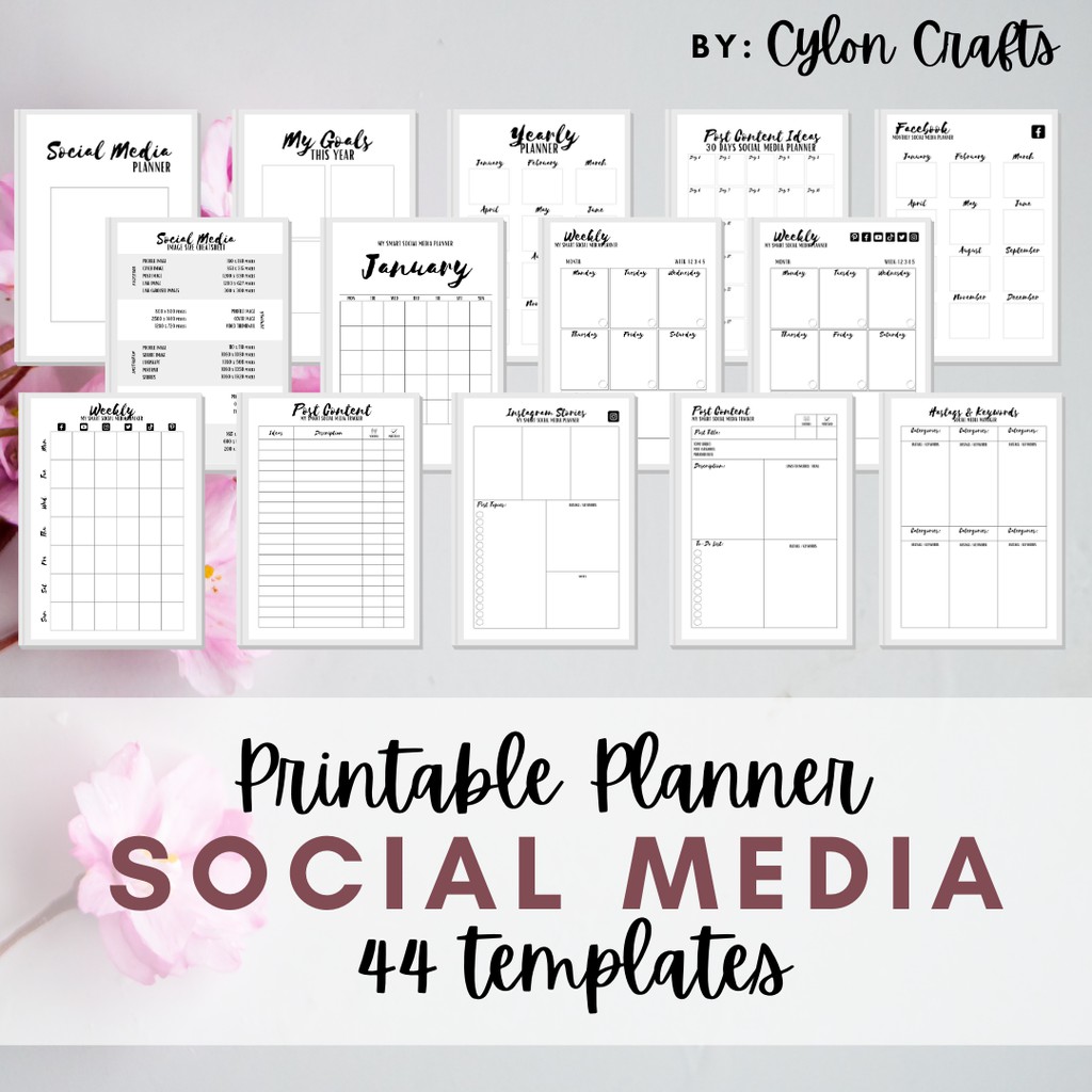 PRINTABLE SMART Social Media Planner-Plain, Post content ideas tracker/Manager, INSTANT DOWNLOADS