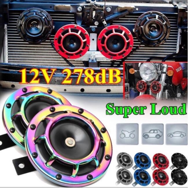 NEW A Pair 12V Titanium Rainbow Supertone Dual Car Grille Horn Compact Super Tone Loud Blast Stainless Steel kereta horn