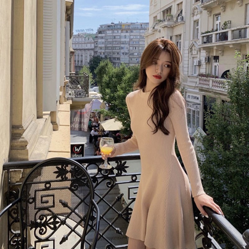 Slim Young New Korean Style Women Long Sleeve One Piece Dress Shopee Malaysia