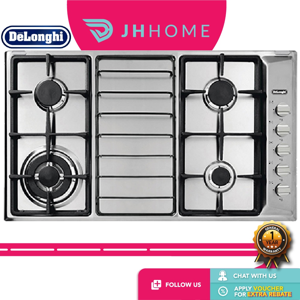 Delonghi 4 Sabaf Burners Safety Device Stainless Steel Hob (3.5Kw + 1