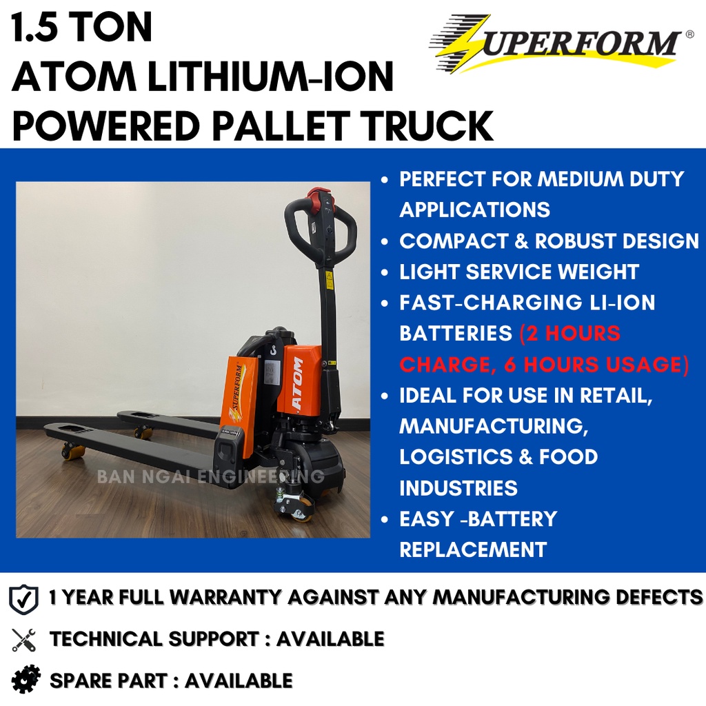 SUPERFORM 1.5 TON ATOM Lithiumion Fully Electric Pallet Truck Powered
