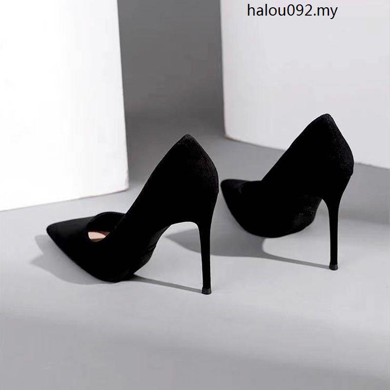 Zyy 2021 New Product Suede High Heels Women Stiletto Shallow Mouth All-Match Single Shoes Professional ol Work Black Pointed Toe