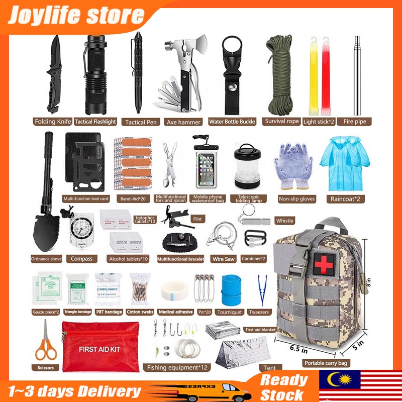 Camping Survival Kit Axe & Shovel Camping Military Equipment Emergency Bagpack Complete Set Preppers Survival Kit