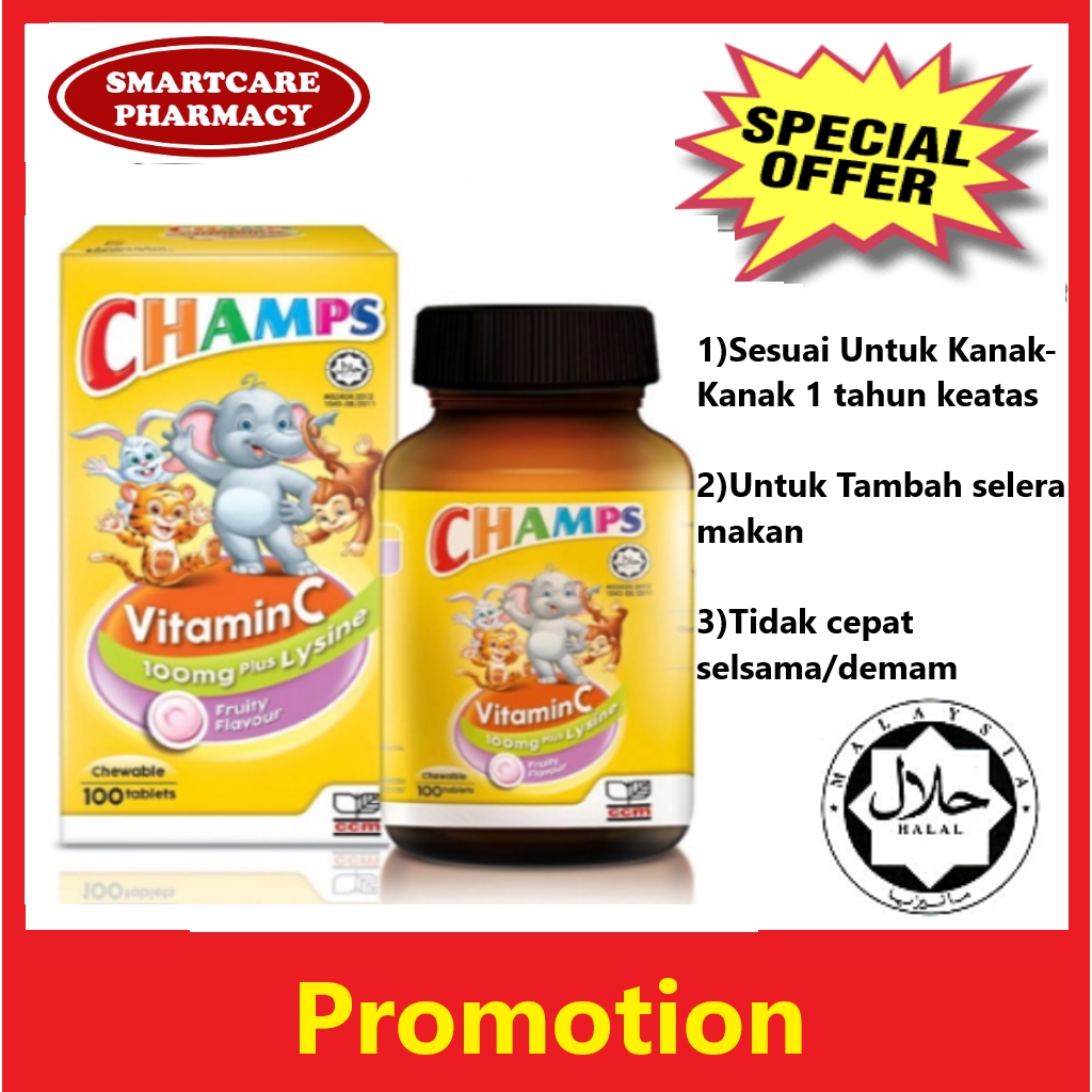 Champs Vitamin C 100mg Lysine 100 Tablets Tambah Selera Makan Shopee Malaysia