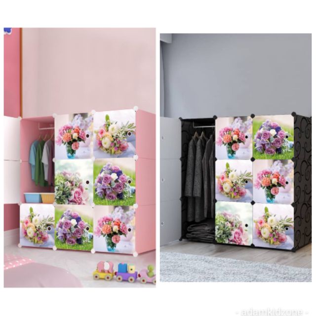 Diy 9cube Wardrobe Storage Cabinet Flower Rose Shopee Malaysia