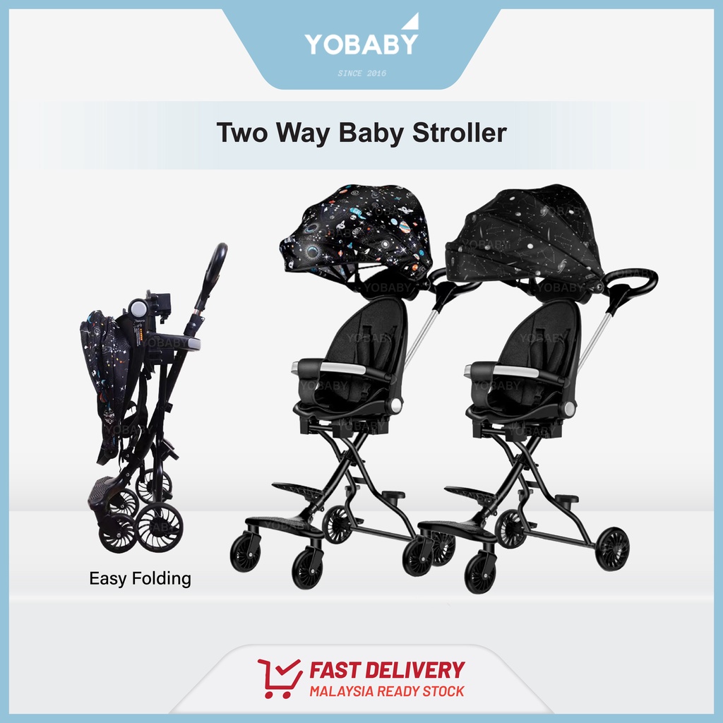 [ Upgrade Version ] 4 Wheels Stroller Two Way Baby Stroller Artifact Easy Foldable Ultralight Weight