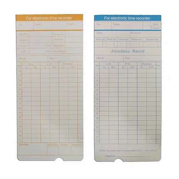 Punch Card Time Card 6 Column 100pcs/Pack | Time Recorder Card 100 Sheet