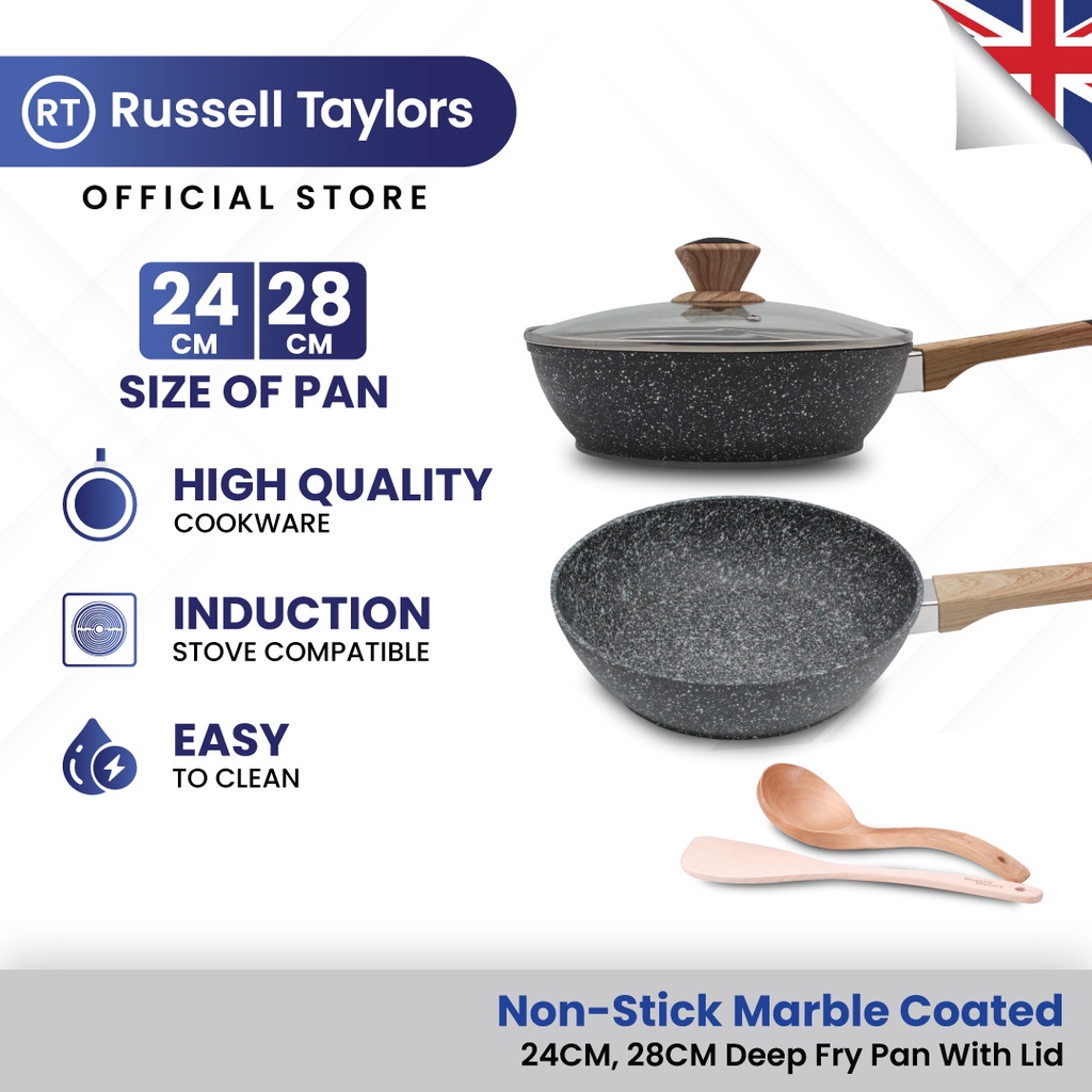 Russell Taylors NonStick Marble Coated Deep Fry Pan with Lid cooking