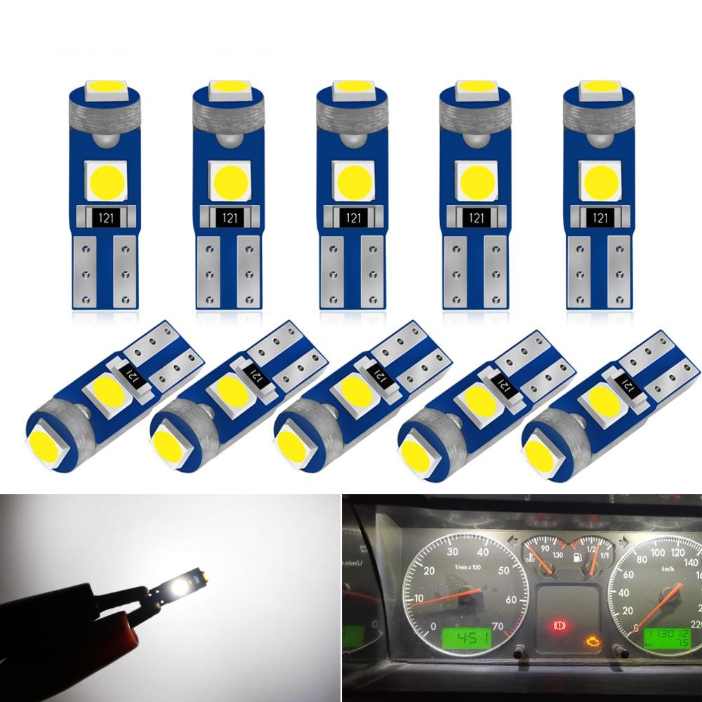 GLL 10pcs Blue T5 LED Bulbs 3030 3SMD W1.2W W3W Bulbs for Car Dashboard Lights 120 Lumens 