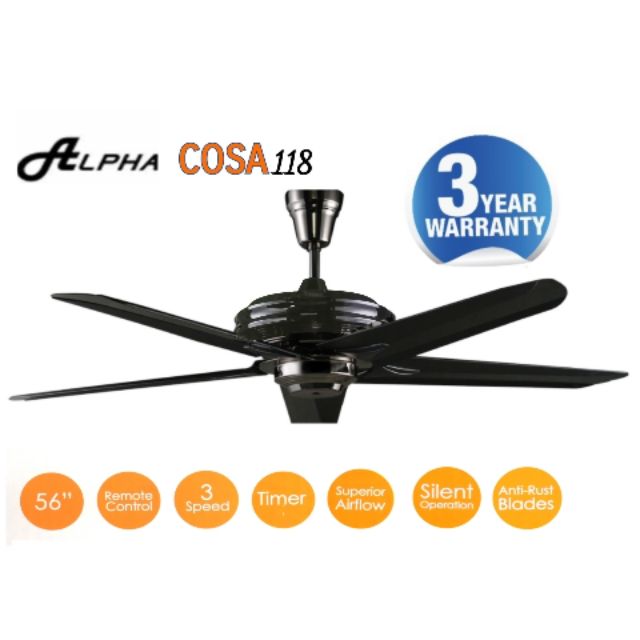 Alpha Ceiling Fan Cosa 118 Remote 5 Blade Pwt Shopee Malaysia