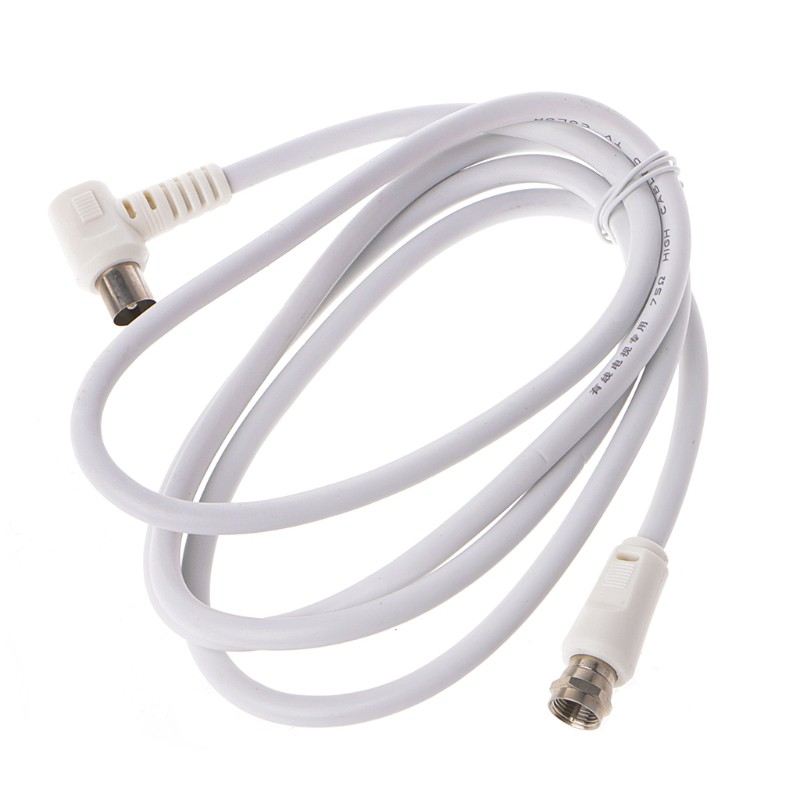 DOU 9.5mm White 90 Degrees Male To F Type Male Coaxial TV Satellite Antenna Cable