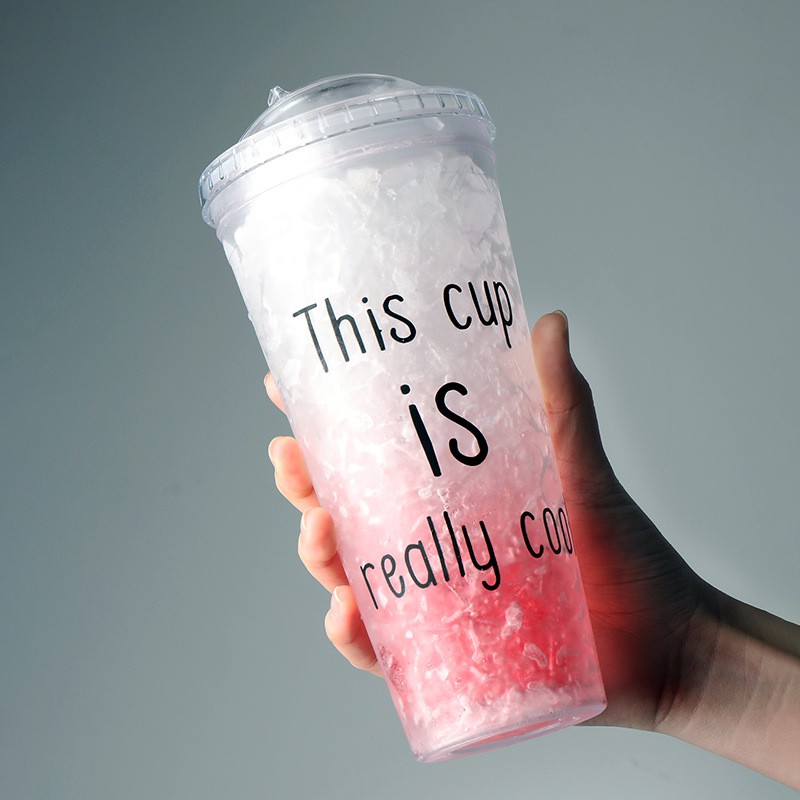 Korean Summer Ice Cup Straw Cup Double Layer Cold Drink Juice Ice Cool