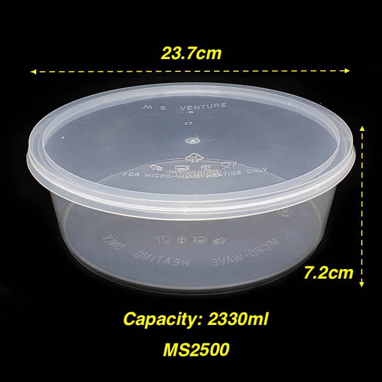 (MS2500) Large Round Plastic Food Container With Lid / Bekas Plastik