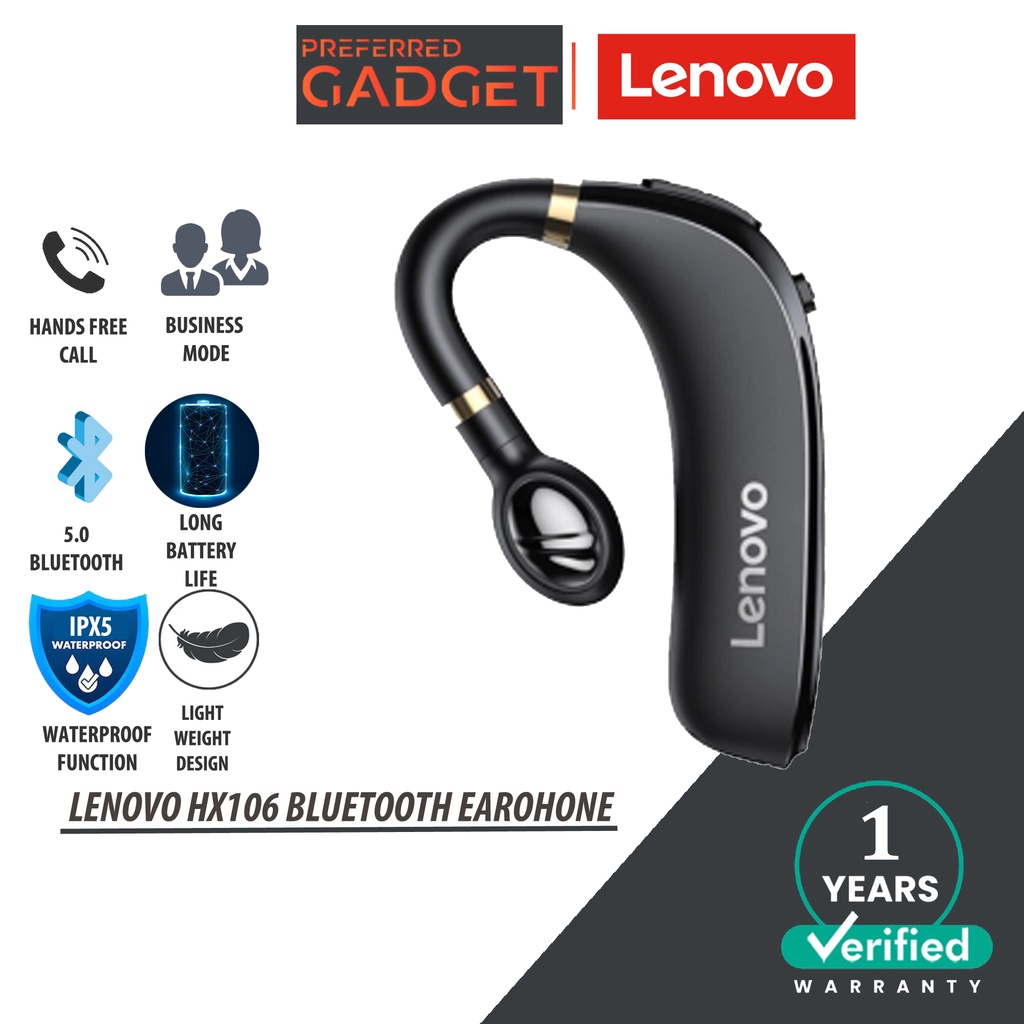 LENOVO HX106 Earphone HD Call Wireless Headset Ear Hook Bluetooth 5.0 ...