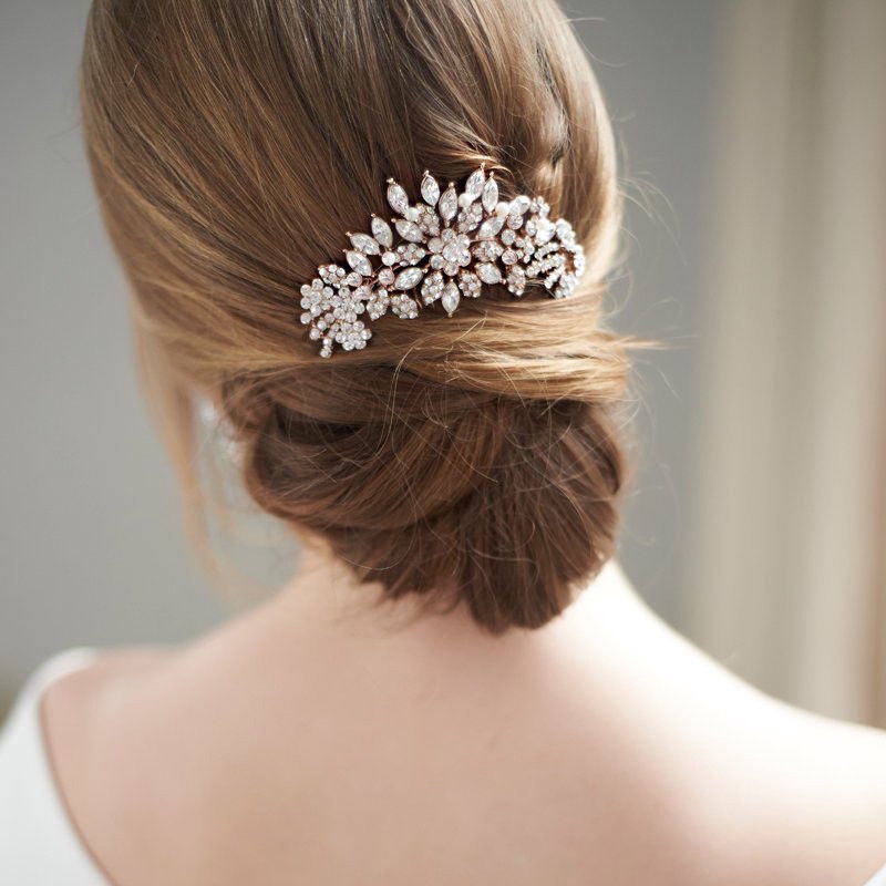 Rose Gold Bridal Rhinestone Comb Wedding Prom Headpiece Hair