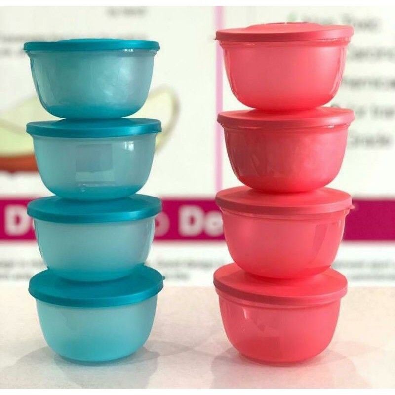(READY STOCK) Tupperware small round saver (4pcs or 8pcs) 400ml red or blue color
