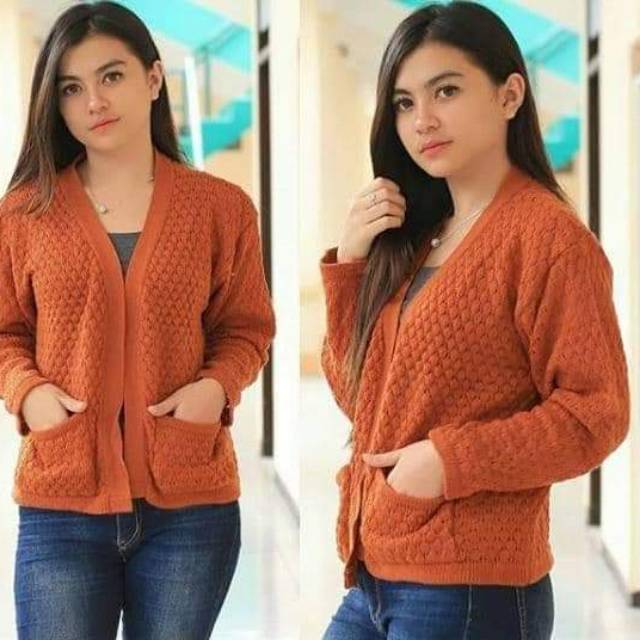 coral cardigan