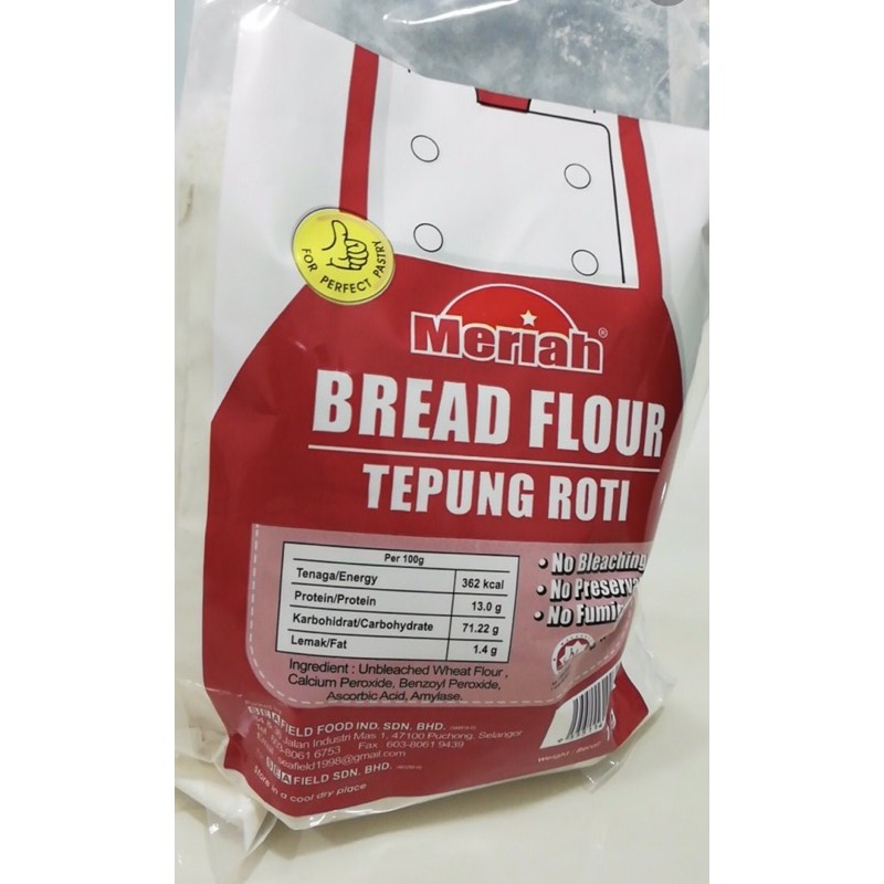 Ready Stock Halal Meriah Bread Flour Tepung Roti 高筋面包粉 1kg Expire 02 2022