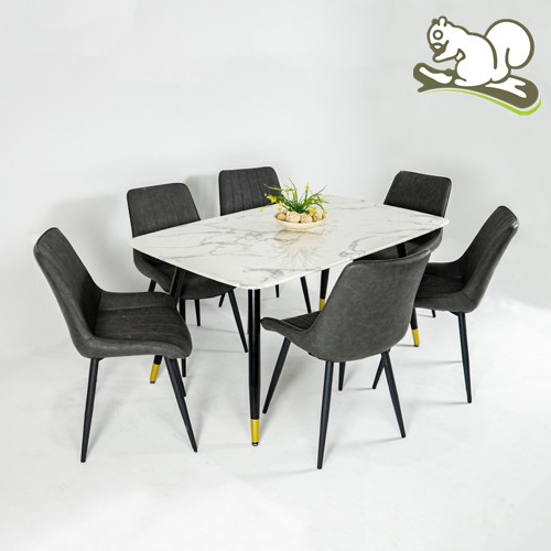 DINING TABLE SET  WITH 6 Elegant Classic CHAIR Marble  